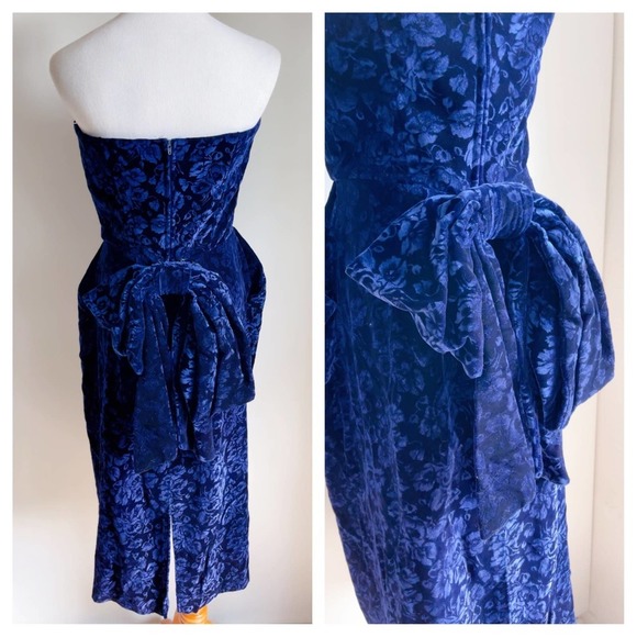 Vintage Janet Russo Velvet Party Dress 1990s Made in USA, Blue Modern size 6-8 - Picture 7 of 9